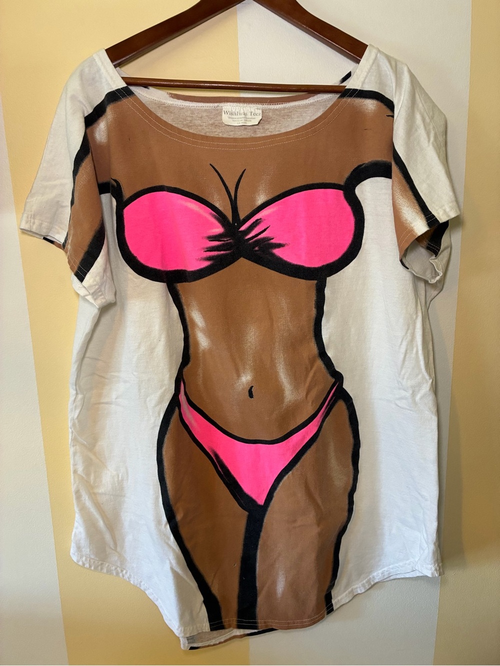 Vtg 90s WishIwas Teez Bikini Graphic Tee Oversized Novelty T-Shirt Coverup